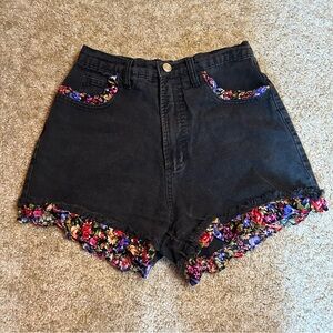 California Concepts Vintage 90s Floral Ruffle Black High Waist Denim Shorts SZ 9